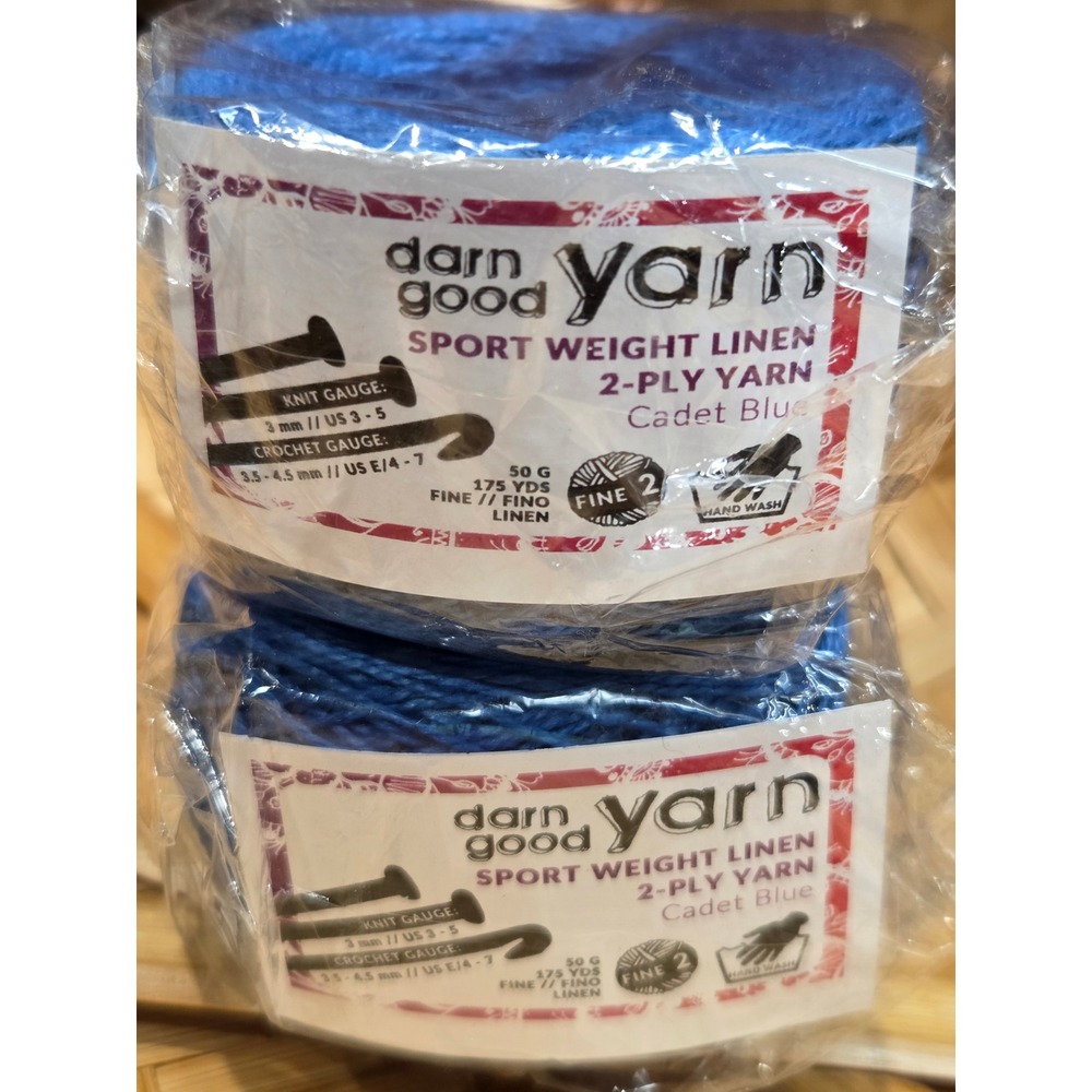 Skeins Darn Good Yarn 100% Linen Sport Weight - Cadet Blue 2-Ply Destash